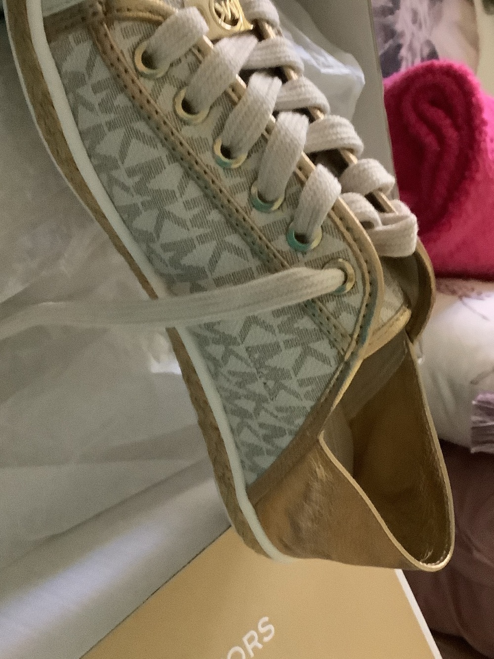 Michael Kors Beige and Tan Logo-Print Lace-Up Sneaker